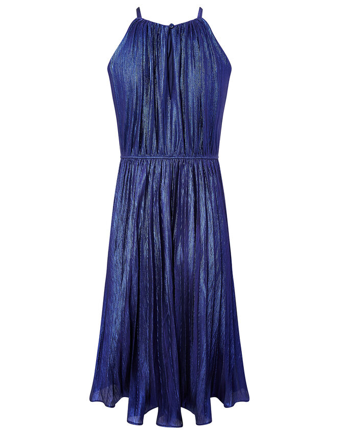 Halterneck Metallic Pleated Prom Dress, Purple (PURPLE), large