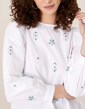 Nylah Gem Blouse in Pure Cotton, Ivory (IVORY), large