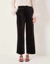 Emma Embellished Velvet Wide Leg Pants, Black (BLACK), large