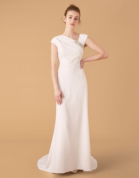Tess Embellished Brooch Bridal Dress Ivory, Ivory (IVORY), large