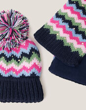 Zig Zag Bobble Hat & Scarf Set, Multi (MULTI), large
