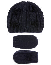 Baby Beanie and Mittens Set with Recycled Fabric, Blue (NAVY), large
