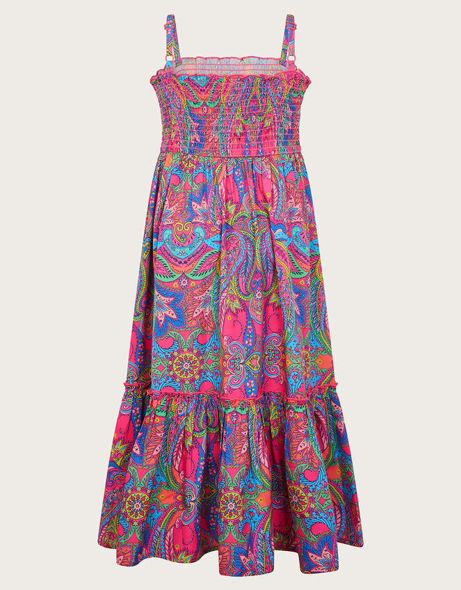 Paisley Shirred Midi Dress, Pink (PINK), large