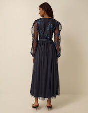 Charlotte Floral Embroidered Mesh Midi Dress, Blue (NAVY), large