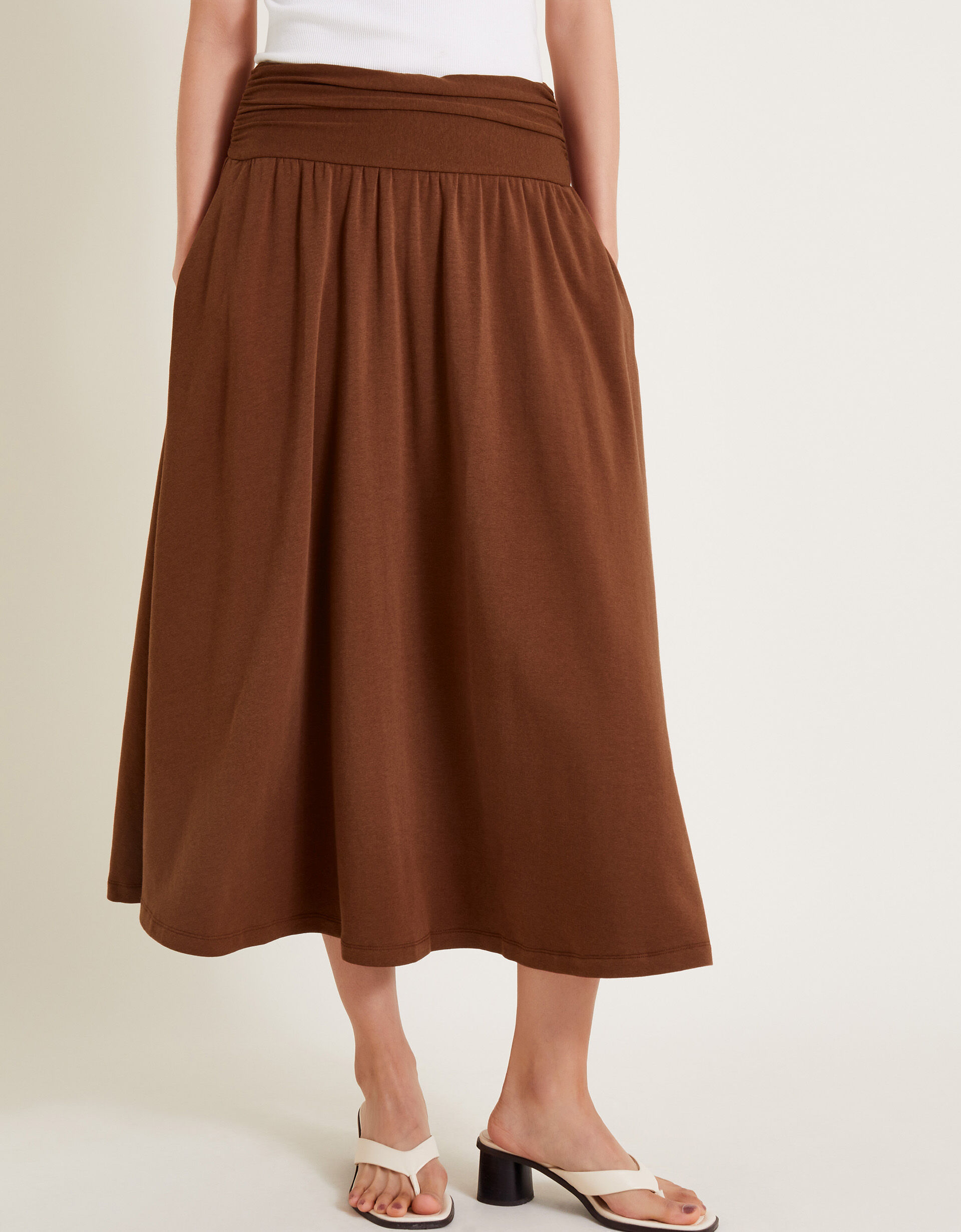 Jourdana Jersey Midi Skirt Brown