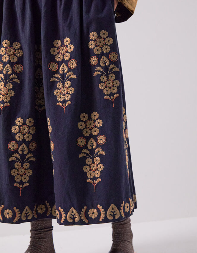 East Sophia Floral Embroidered Midi Skirt, Blue (NAVY), large
