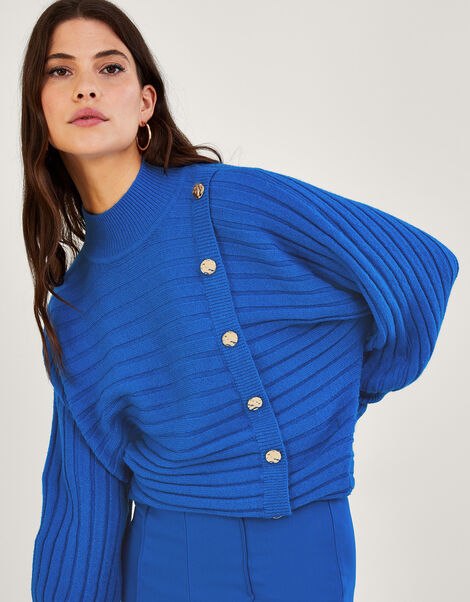 Horizontal Rib Jumper with Recycled Polyester, Blue (COBALT), large