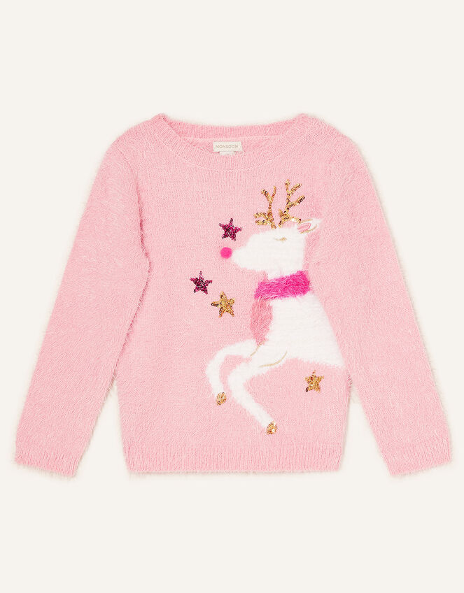 Reindeer Fluffy Jumper, Pink (PINK), large