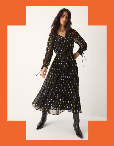 La Galeria Elefante Cowgirl Shimmer Midi Dress, BLACK GOLD, large