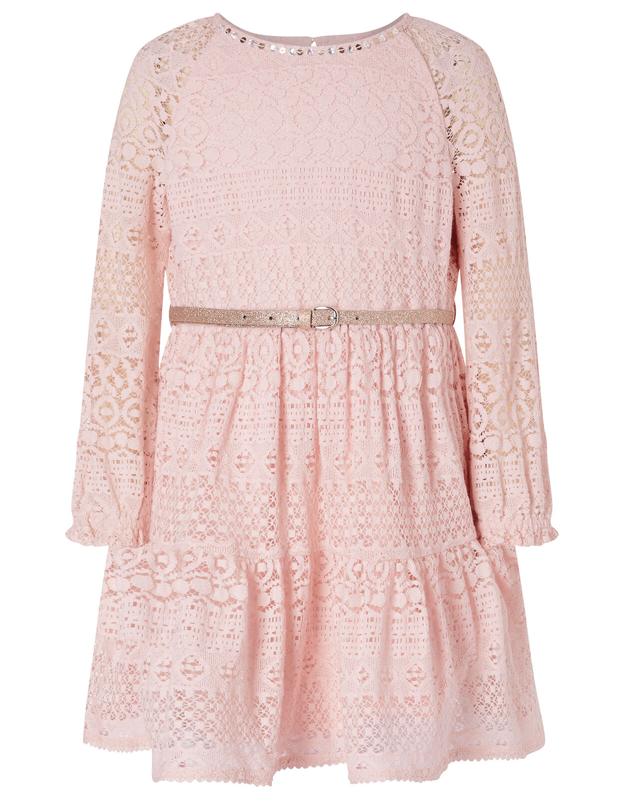 Lace Dress with Glitter Belt Pink Girls Dresses Monsoon Global