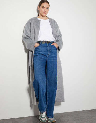 Cassie Long Belted Coat, Gray (GREY), large