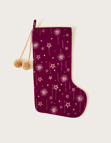 Embroidered Velvet Stocking, , large