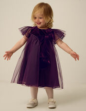 Baby Winnie Velvet Bow Party Dress, Purple (PURPLE), large