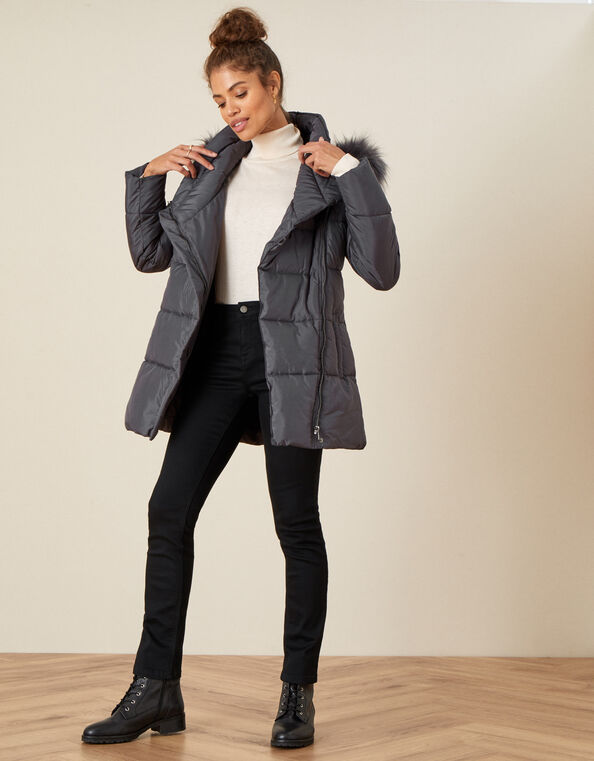Padded Faux Fur Hooded Coat, Grey (CHARCOAL), large