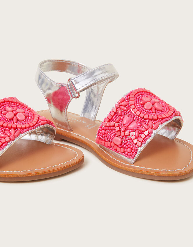 Vibrant Embellished Metallic Sandals, Pink (PINK), large