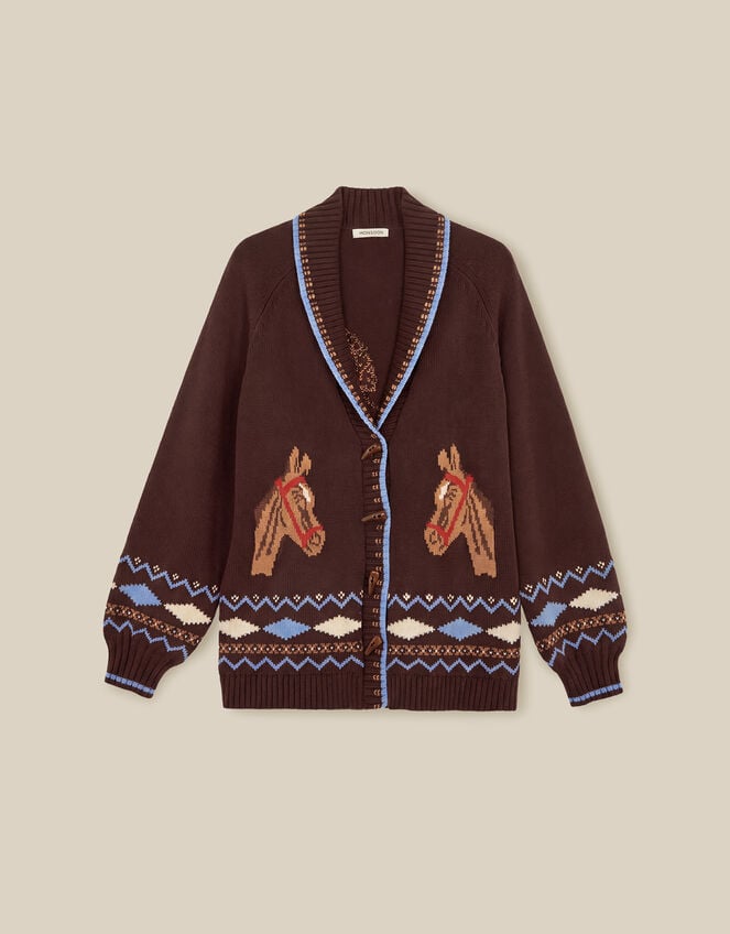 Harper Horse Cardigan, Brown (CHOCOLATE), large