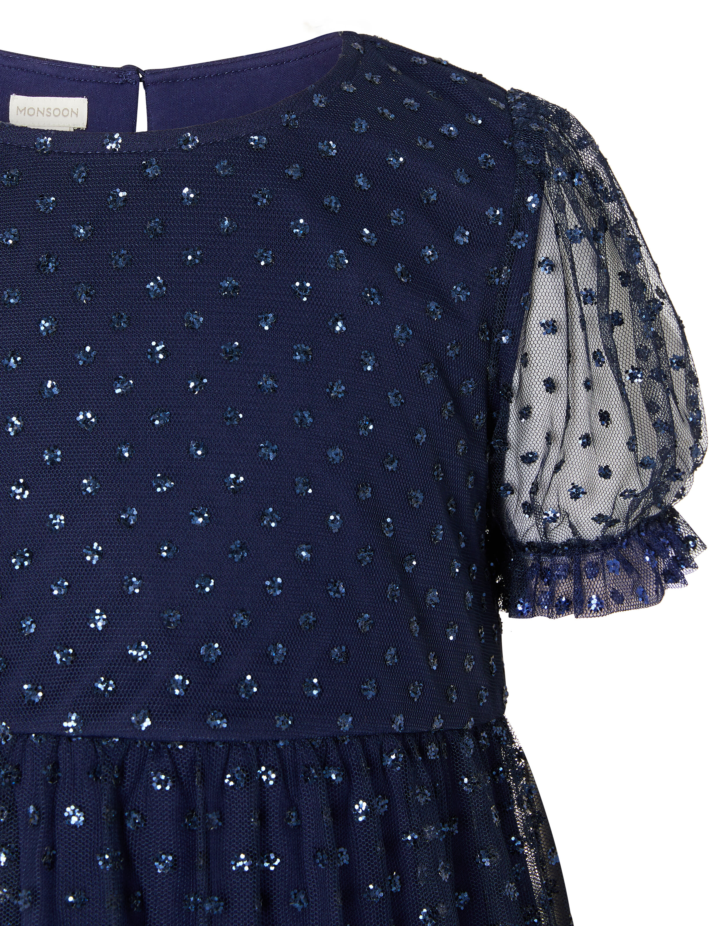 Glitter Spot Tiered Dress Blue Girls Dresses Monsoon Global