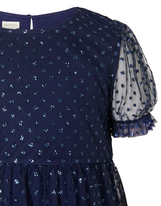 Glitter Spot Tiered Dress, Blue (NAVY), large
