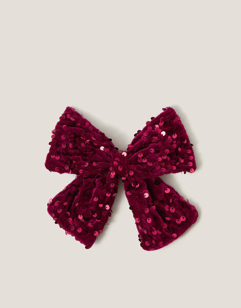 Sequin Velvet Bow Hair Clip, , large
