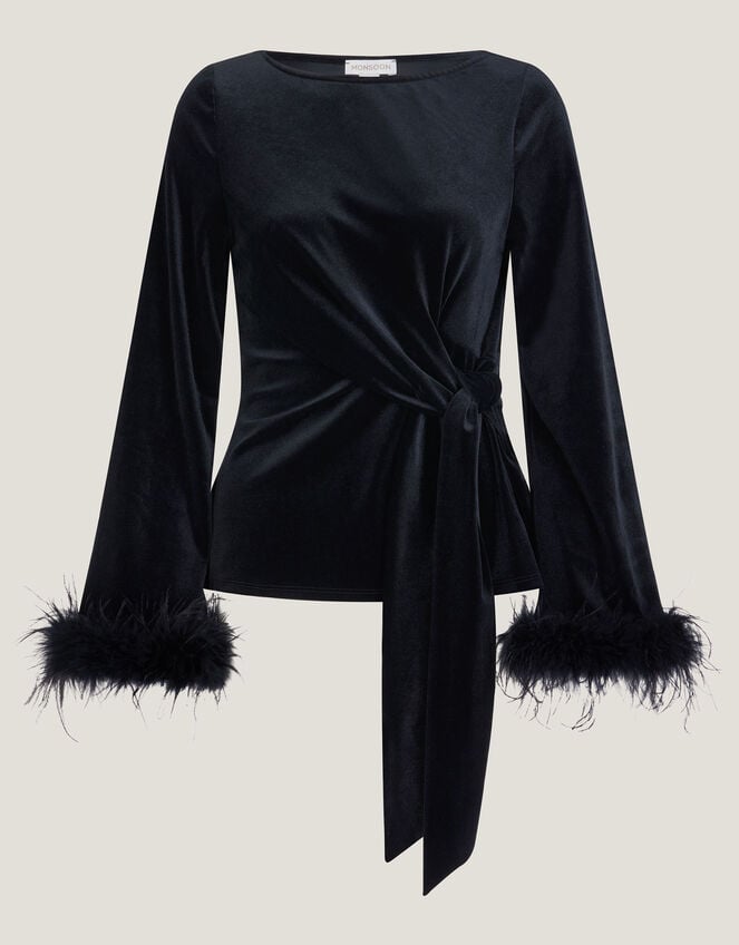 Freya Feather Velvet Top, Black (BLACK), large