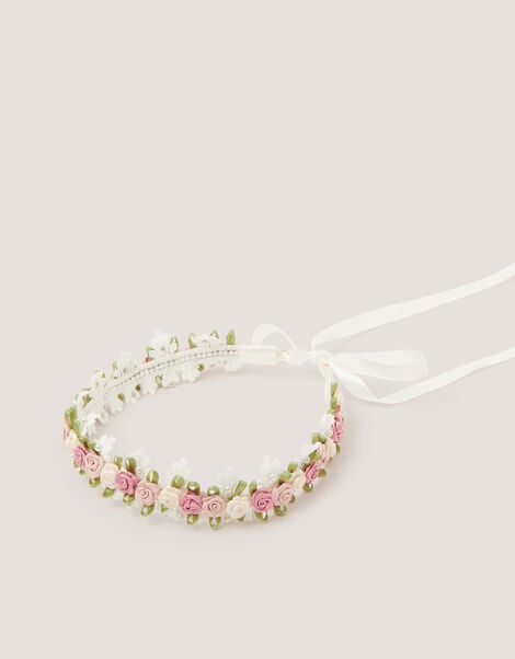 Satin Rosette Flower Crown, , large