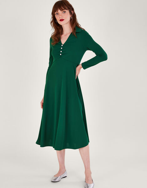 Collared Jersey Dress, Green (GREEN), large