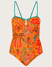 Palm Print Swimsuit in Recycled Polyester, Orange (ORANGE), large