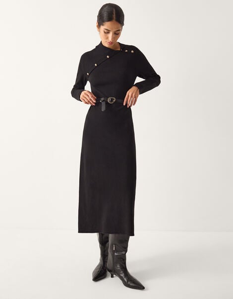 Cate Button Collar Midi Jumper Dress, Black (BLACK), large