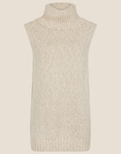 Cowl Neck Sleeveless Sweater, Natural (NEUTRAL), large