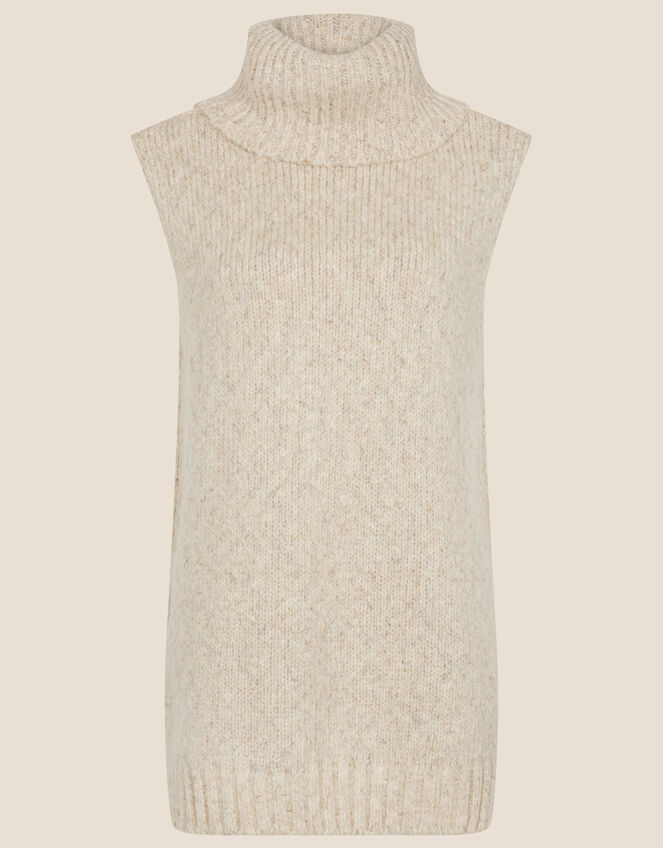 Cowl Neck Sleeveless Sweater, Natural (NEUTRAL), large