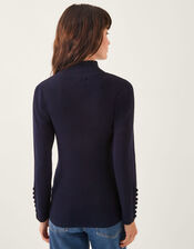 Ruby Ribbed Polo Neck Jumper, Blue (NAVY), large