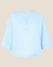 Linen V-neck Top, Blue (BLUE), large