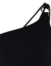 Rhia Ring Detail One-Shoulder Swimsuit, Black (BLACK), large