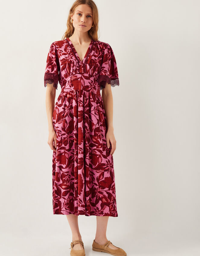 Aimee Floral Print Jersey Midi Dress, Pink (PINK), large
