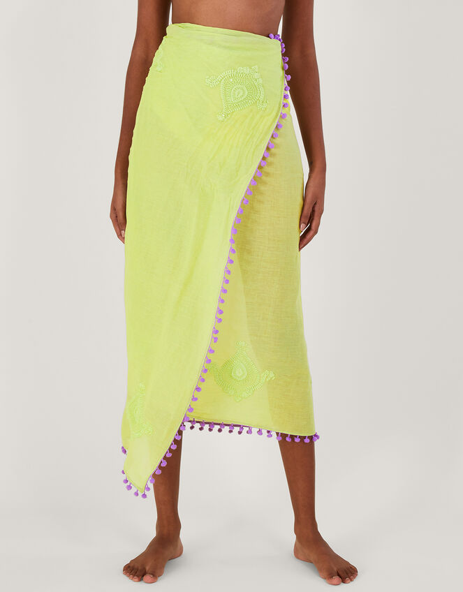 Paisley Embroidered Pom-Pom Sarong, , large