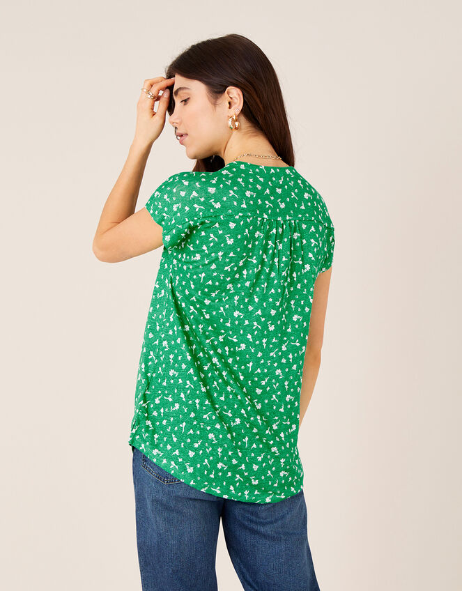 Candra Printed Top in Pure Linen, Green (GREEN), large