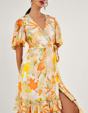Willow Metallic Print Ruffle Wrap Dress, Ivory (IVORY), large