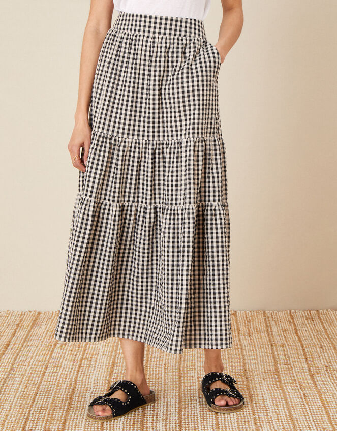 Gingham Tiered Skirt , Natural (NATURAL), large