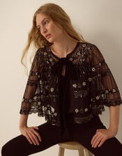 Monsoon x Queens of Archive Jerry Short Sequin Embellished Cape​, , large