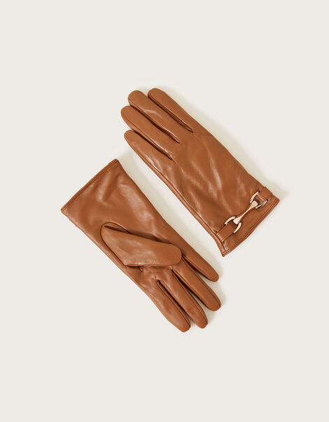 Leather Metal Trim Gloves Tan, Tan (TAN), large
