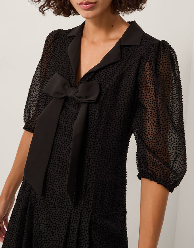 Mae Polka Dot Devoré Midi Dress, Black (BLACK), large