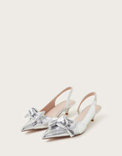 Bronte Metallic Bow Slingback Kitten Heels, Silver (SILVER), large