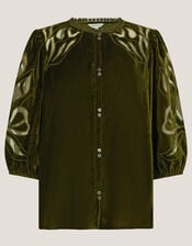 Ezra Embroidered Velvet Top, Green (GREEN), large