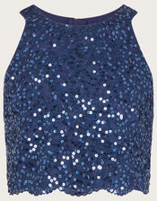 Sequin Top and Tulle Maxi Skirt Prom Set, Blue (NAVY), large