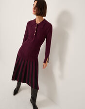 Prue Knit Pleated Shirt Dress, Red (BERRY), large