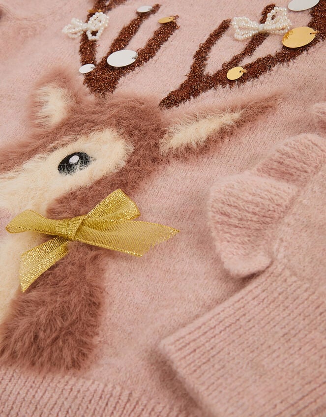 Dahlia Christmas Reindeer Jumper, Pink (PINK), large