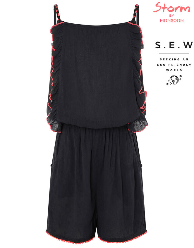 Maxime Pom-Pom Playsuit in LENZING™ ECOVERO™, Black (BLACK), large