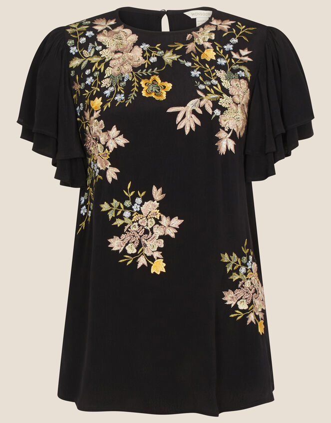 Floral Embroidered Top, Black (BLACK), large