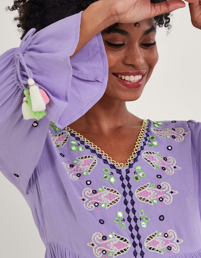 Premium Embroidered Kaftan Dress in LENZING™ ECOVERO™, Purple (LILAC), large