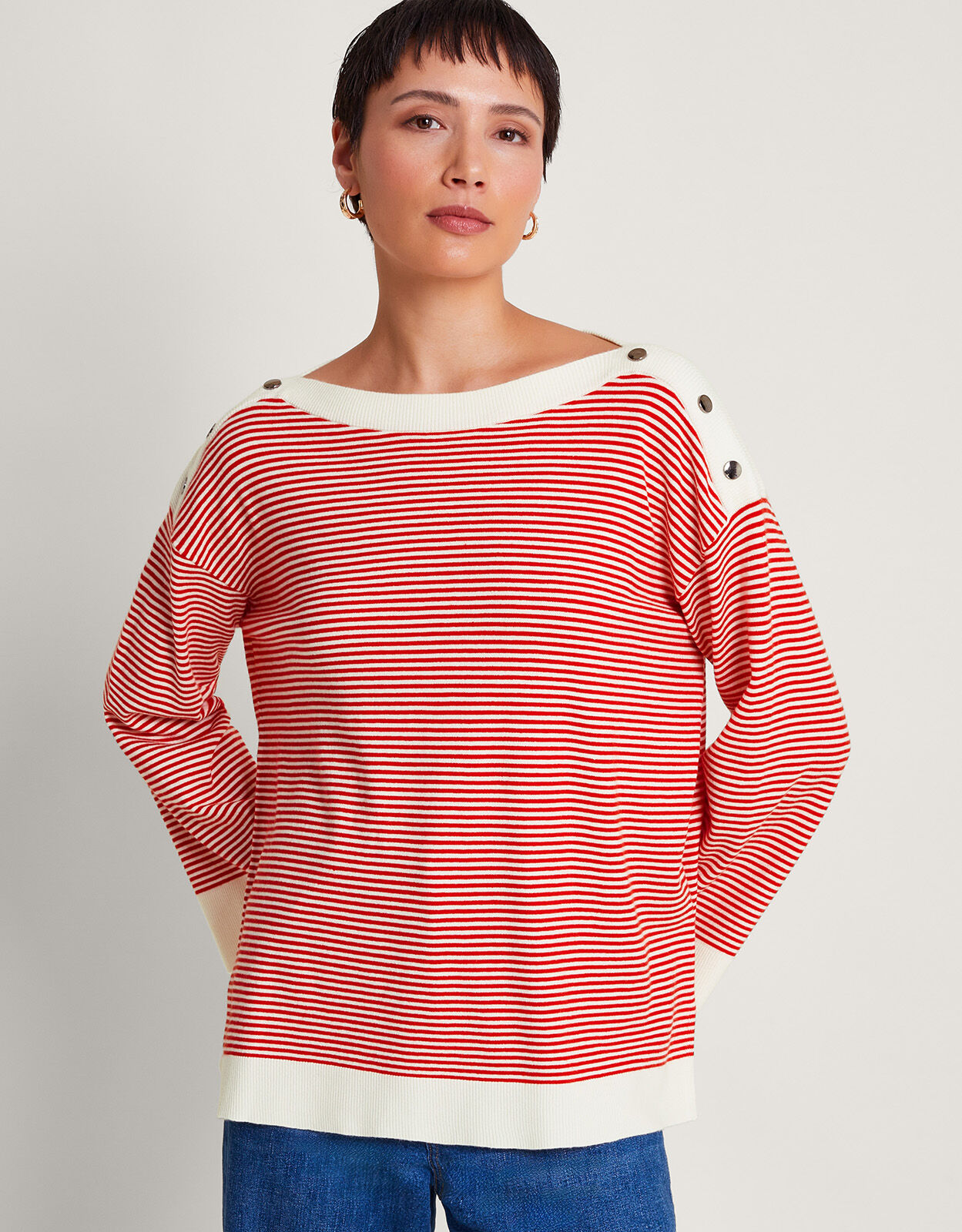 Red and white striped jumper womens on sale